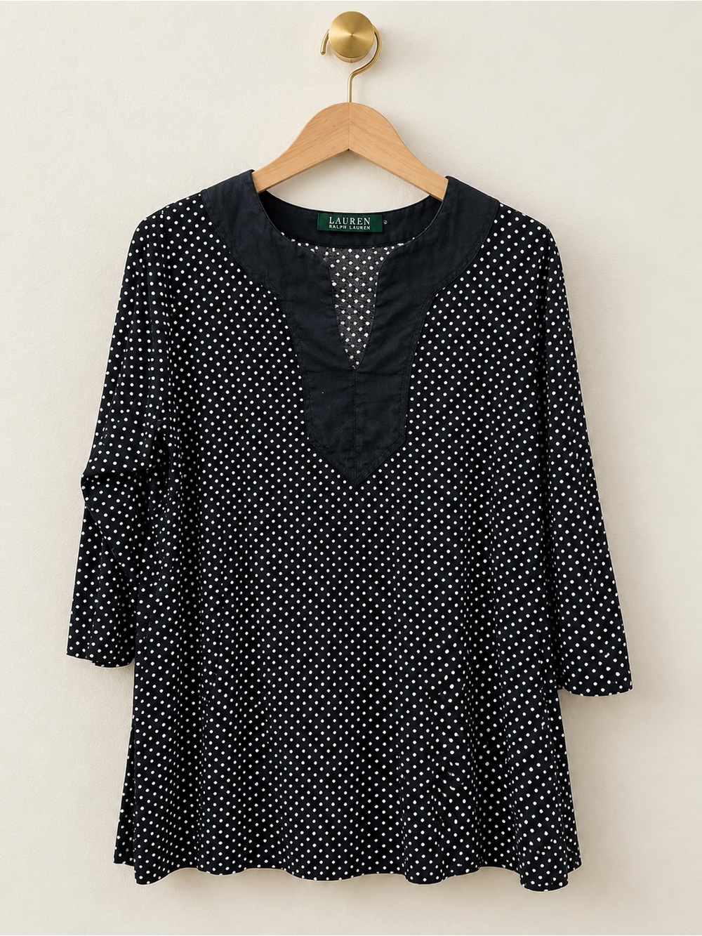 Lauren Ralph Lauren 1X Black White Polka Dot Cotton Tunic Top